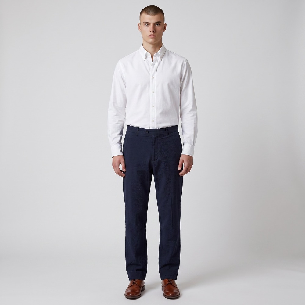 J Crew Ludlow Slim Pants 33 Navy Blue Three Looms Japanese Seersucker Trousers